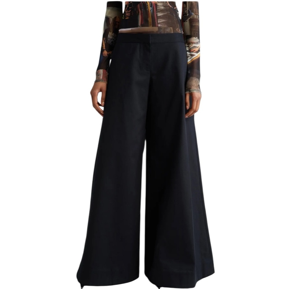NWT Puppets and Puppets Sz 12 Rave Wide Leg Premium Cotton Chino Trousers Black